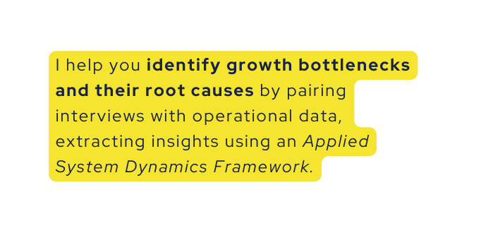 I help you identify growth bottlenecks and their root causes by pairing interviews with operational data extracting insights using an Applied System Dynamics Framework